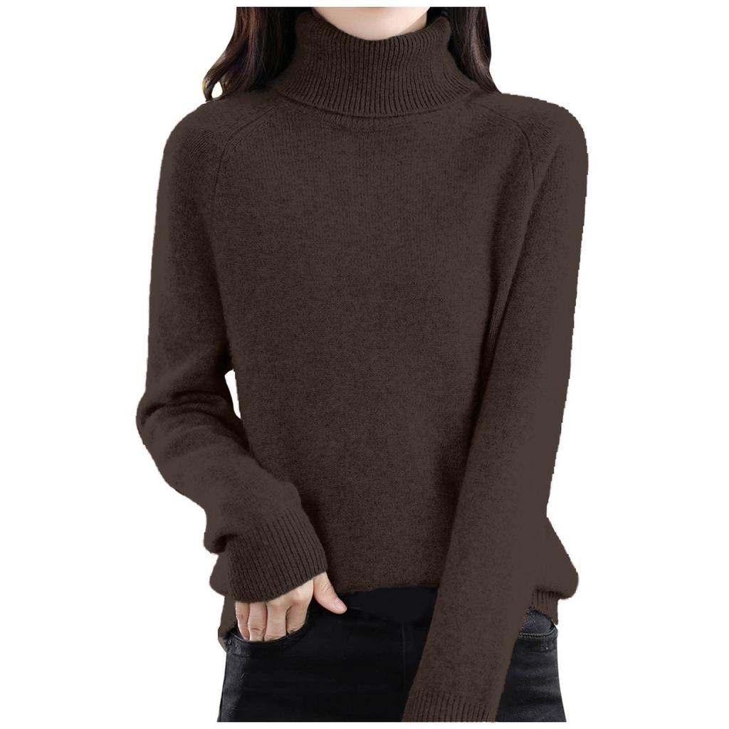 Women's Fashion Wool Long-Sleeved Sweater With Shoulder Insert Solid Color Turtleneck Top Base