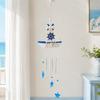 Coastal Wind Chimes with Blue and White Sailboats, Carving and Painted Detail, and Metal Tube, Star Pendants for Entryway Decors