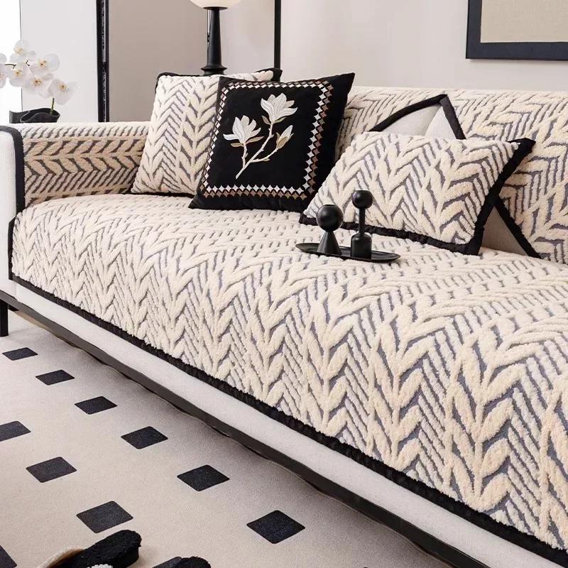 1PC Nordic Thicken Sofa Cover for Living Room Winter Plush Non-slip Sofa Cushion Dust-proof Warm Couch Towel Furniture Protector