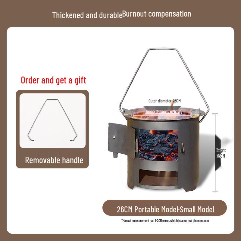 Heavy-Duty Portable Firewood Stove for Outdoor Camping and Tea Brewing