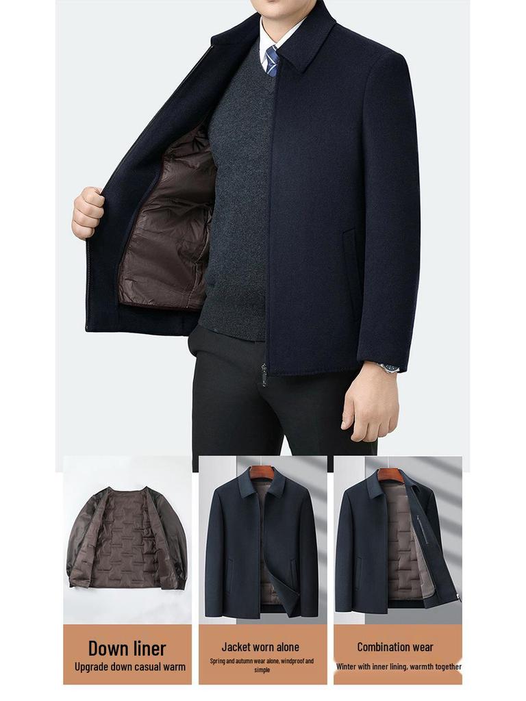 Brand Men's 2025 Autumn/Winter Wool Coat - Lapel, Detachable Down Lining, Double-Faced Wool Overcoat.