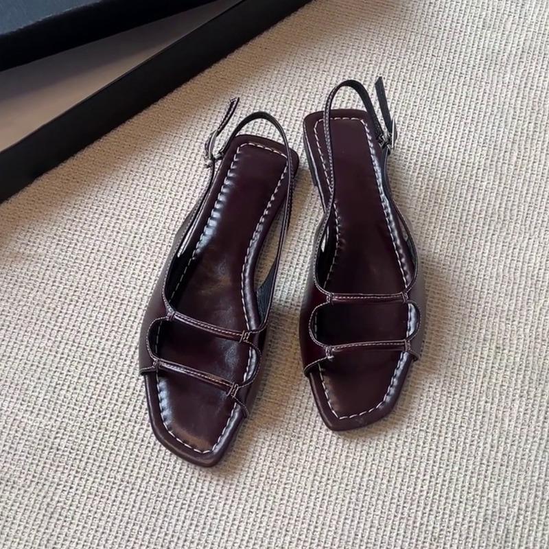 Sheepskin~ Flat open-toed one-word sandals women's summer wear simple vacation seaside beach cool slippers