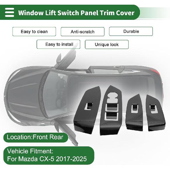 

Window Lift Switch Panel Trim Cover for Mazda CX-5 2017-2025 Front Rear Car Door Window Control Button Interior Accessories Black Titanium