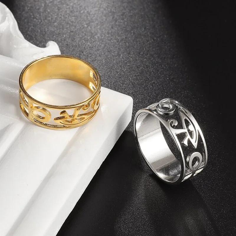 Stainless Steel Ancient Egypt Ra Udjat Ring Eye of Horus Ankh Cross Ring for Women Protection Amulet Egyptian Jewelry