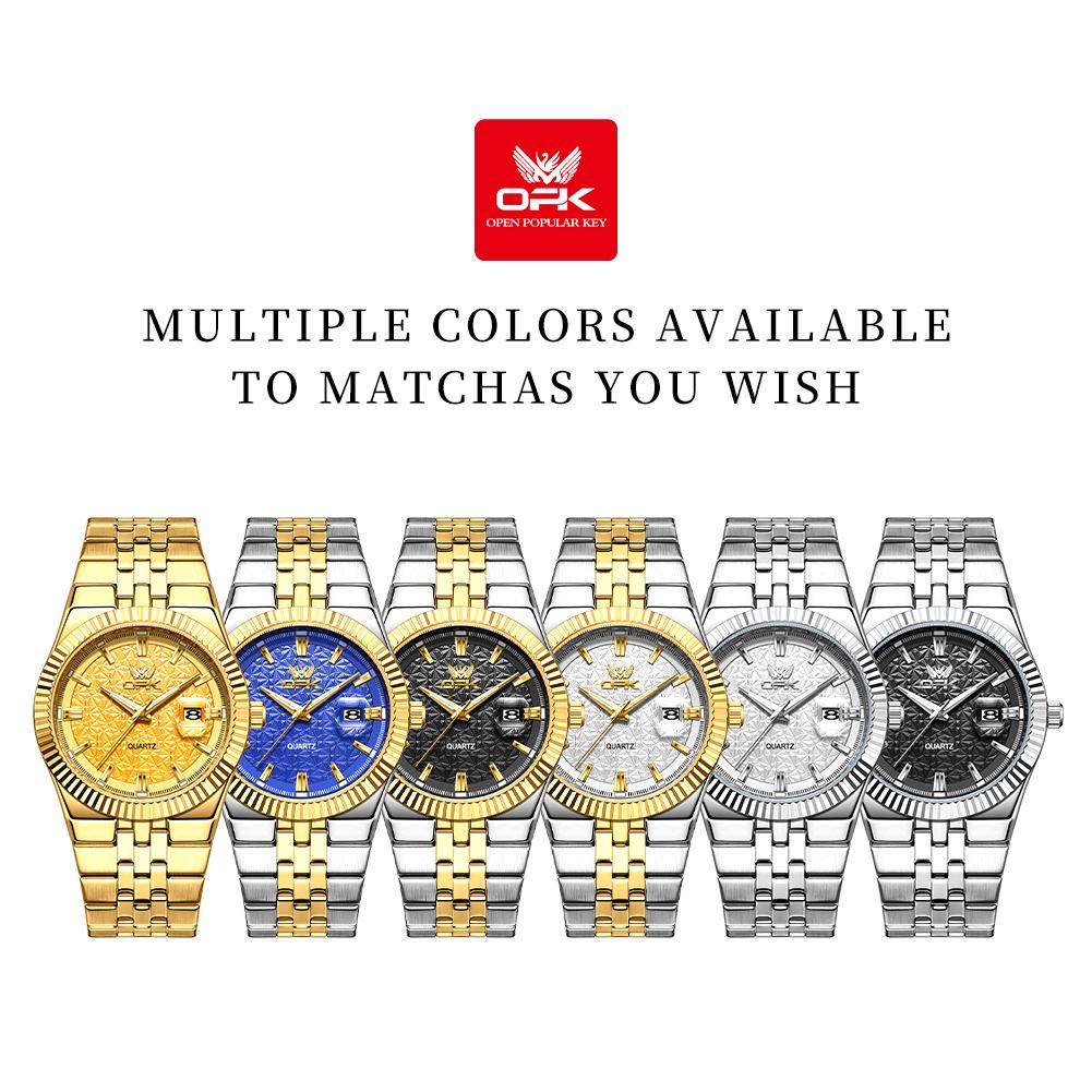 OPK 6073 Top Brand Men’s Quartz Wristwatch Stainless Steel Waterproof Auto Date Luxury Gold Watch for Man High Quality