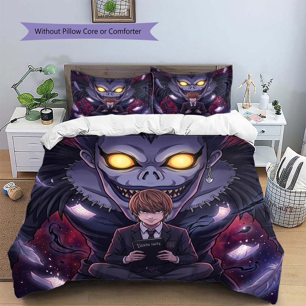 Death Note Pattern Bedding Quilt Set Quilt Cover Pillowcase Home Decoration Birthday Gift (1 * duvet cover + 2 * pillowcase, without core)