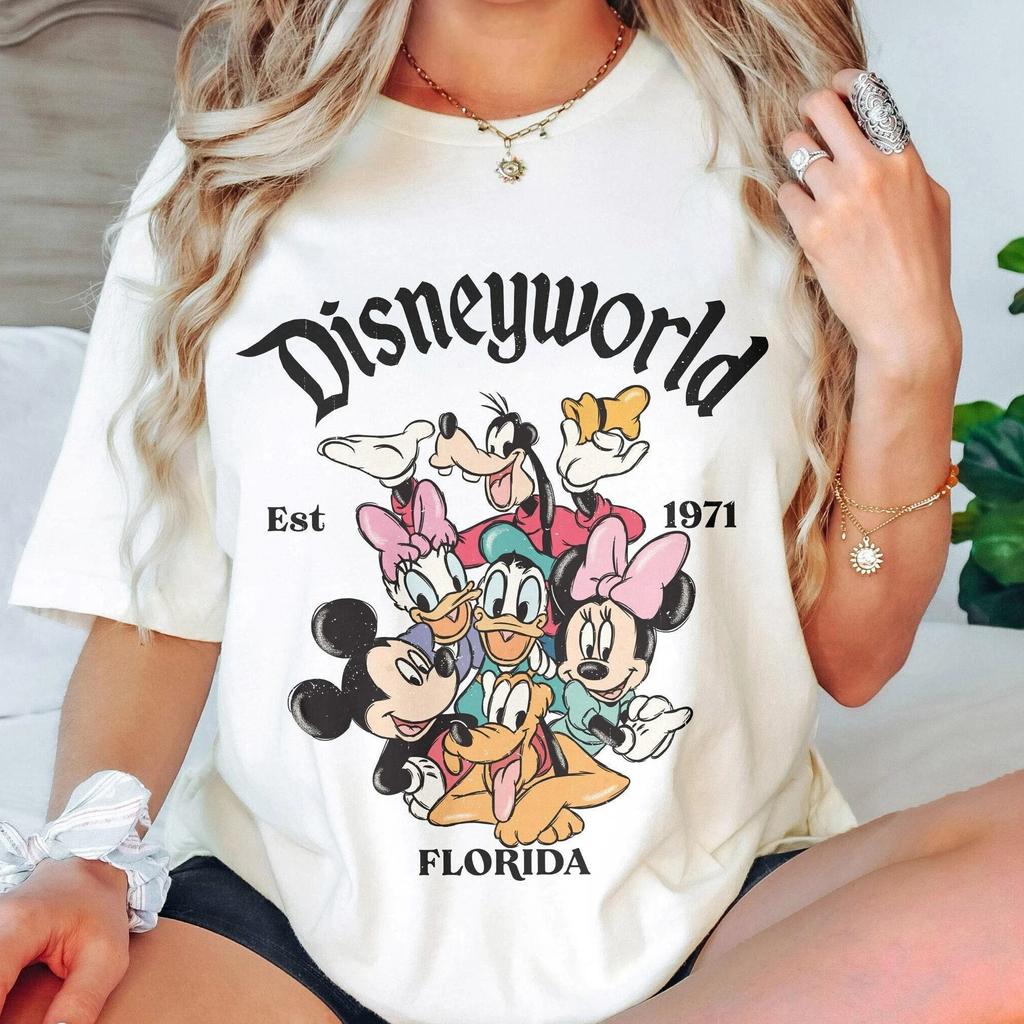 Mickey Minnie World Florida Print Ladies Short Sleeve Summer Fashion TShirt Cartoon Animated Top Plus Size Short Sleeve