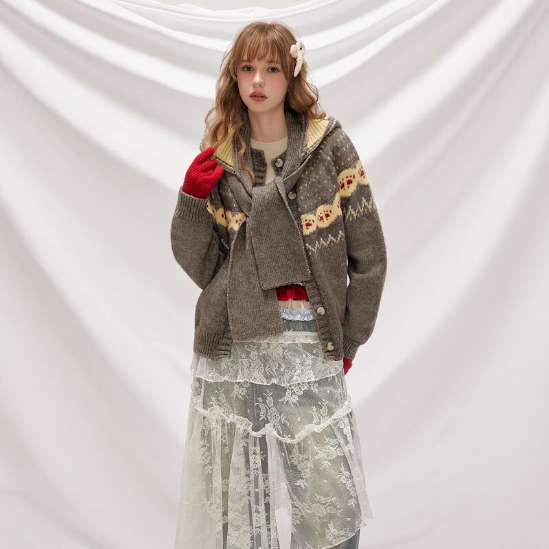 UNIFREE Fair Isle Hooded Knitted Sweater