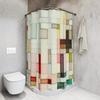 Geometric Watercolor Shower Curtain, Abstract Art Bathroom Decor, Pink, Peach, Yellow, Red, Green, & Brown Modern Bath