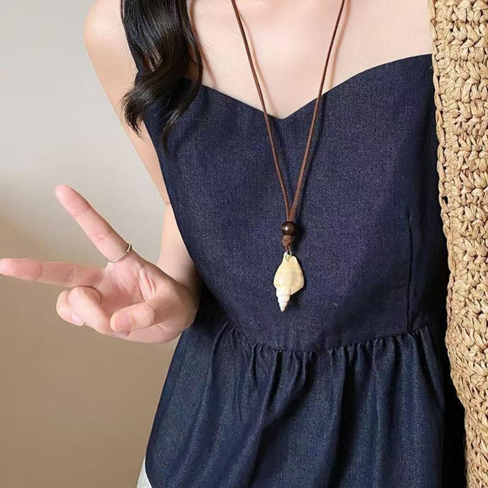 Seaside Vacation Style Seashell Pendant Necklace Long Choker Creative Collarbone Chain Unique Collarbone Jewelry