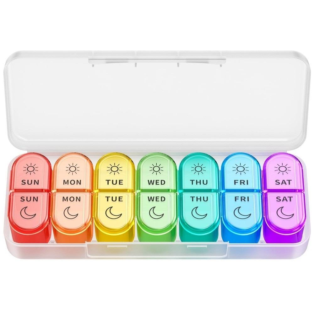 Portable 7 Days Am & Pm Pill Organizer 2 Times a Day Medicine Organizer Weekly Pill Case Moisture-proof Medicine Box for Travel