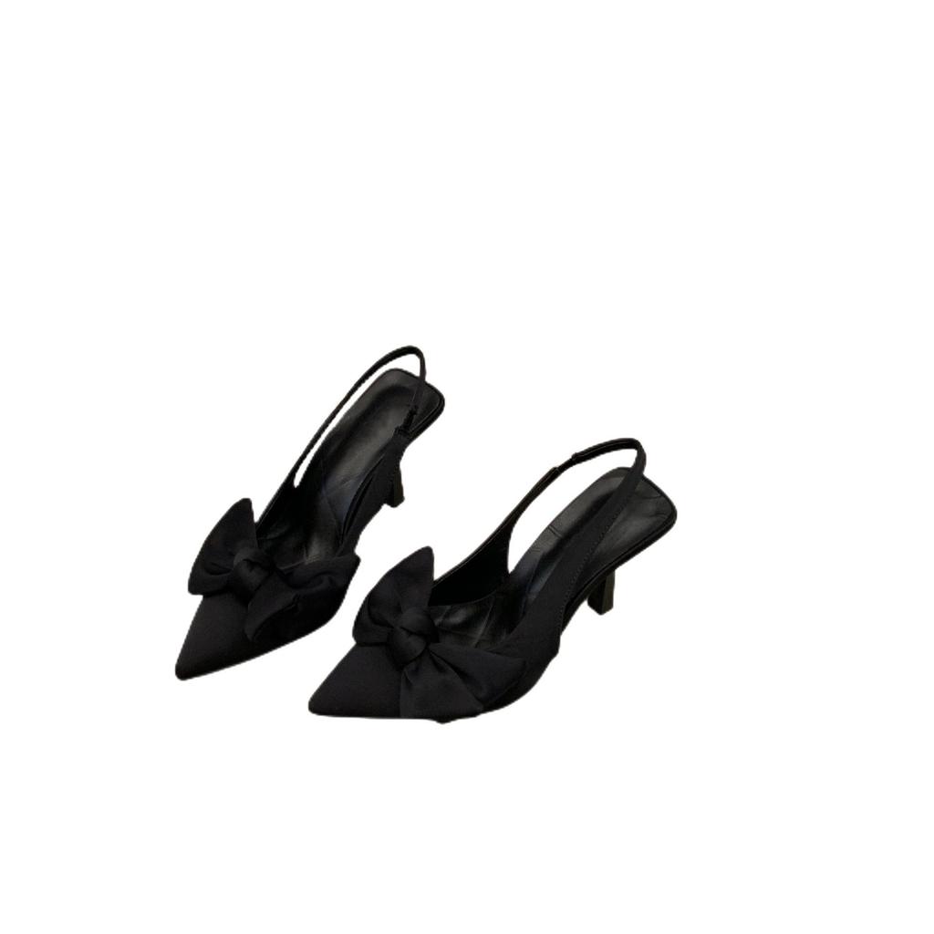 Francuskie czarne szpilki temperament celebrytki torba głowa sandały damskie buty 2025 nowe wiosna i lato szpiczaste pojedyncze buty