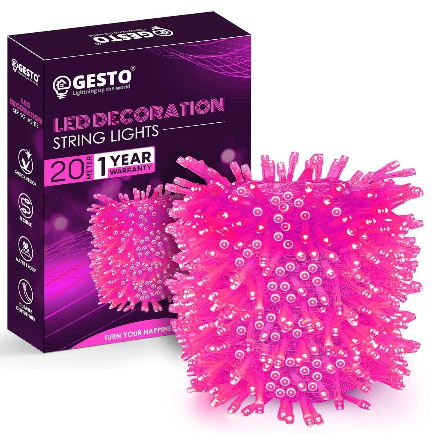 

20 метров Светодиодная гирлянда последовательного соединения – Вилка переменного тока Водонепроницаемая медная проволока Розовые сказочные огни для украшения дома, патио, Рождества, сада, Дивали