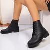 Fashion Rimocy Women's Solid Color Ankle Boots Autumn New Fashion Lace Up Short Boots Woman Comfortable Low Heels Faux Leather Booties