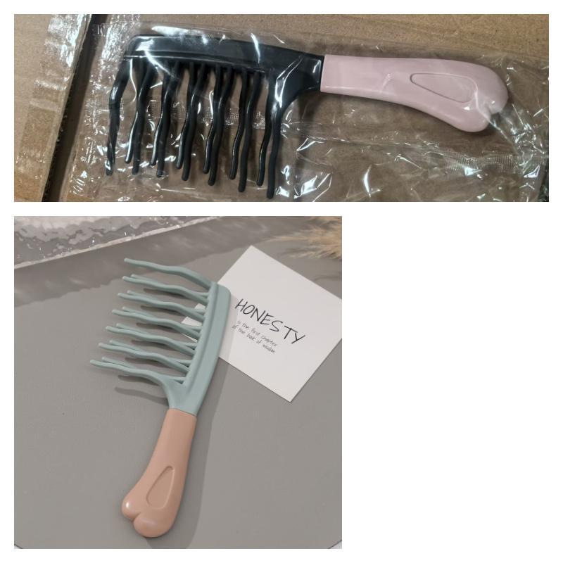 Dual Row Wavy Tooth Curling Comb with Handle - Scalp Massage & Anti-Static Styling Comb for Fluffy Hair