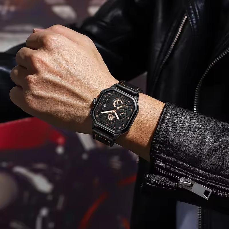 POEDAGAR Luxury Casual Men's Watch Fashion Sports Chronograph Leather Watches Waterproof Luminous Military Wristwatch Gift