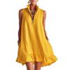 Summer European and American new fashionable simple sleeveless solid color casual stand-up collar pleated dress