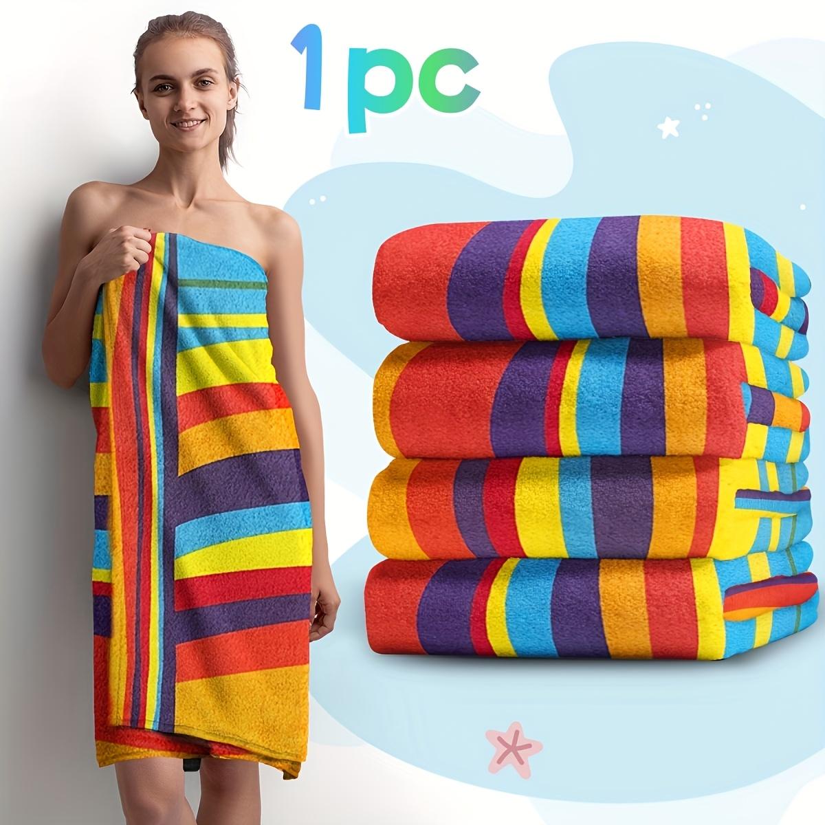 Rainbow Bath Towel, Extra-Large Striped Beach Towel – Ultra-Soft Microfiber, Quick-Drying And Sand-Resistant, Ideal For Travel, Yoga, Camping, And Rainbow Color