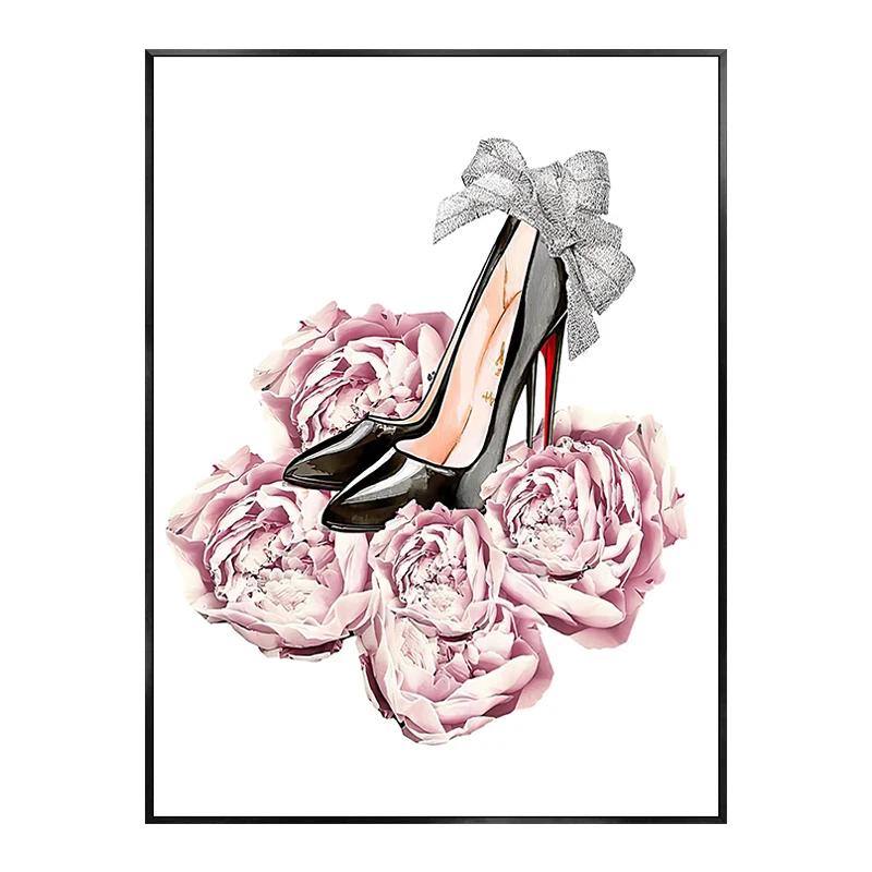 Fashion Woman Perfume Poster Prints Pictures Pink Flower Sexy Lip Make Up Girls Wall Art Canvas Paintings for Nordic Room Decor