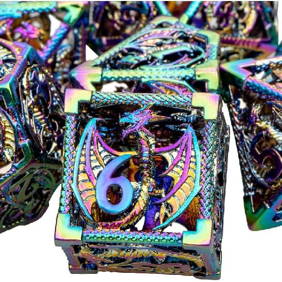 ARUOHHA Hollow DND Dice Set Copper Blue 5-Headed Dragon D and D Dice with Gift Box, Dungeons and Dragons Role Playing Games 7PCS Metal Polyhedral