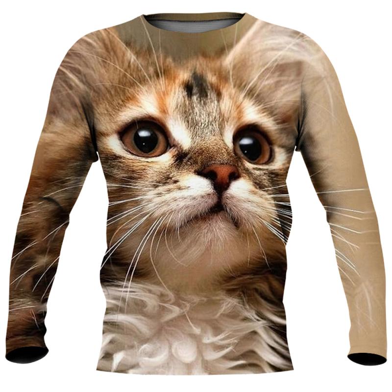 

Мужская свободная повседневная футболка с круглым вырезом, мужская модная футболка с длинными рукавами и цифровым принтом Cat.