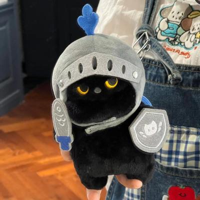 Accompanying Doll Shield Knight Cat Plush Doll Silly Cartoon Cat Plush Toy Cute Soft Black Cat Stuffed Toy Christmas Gift