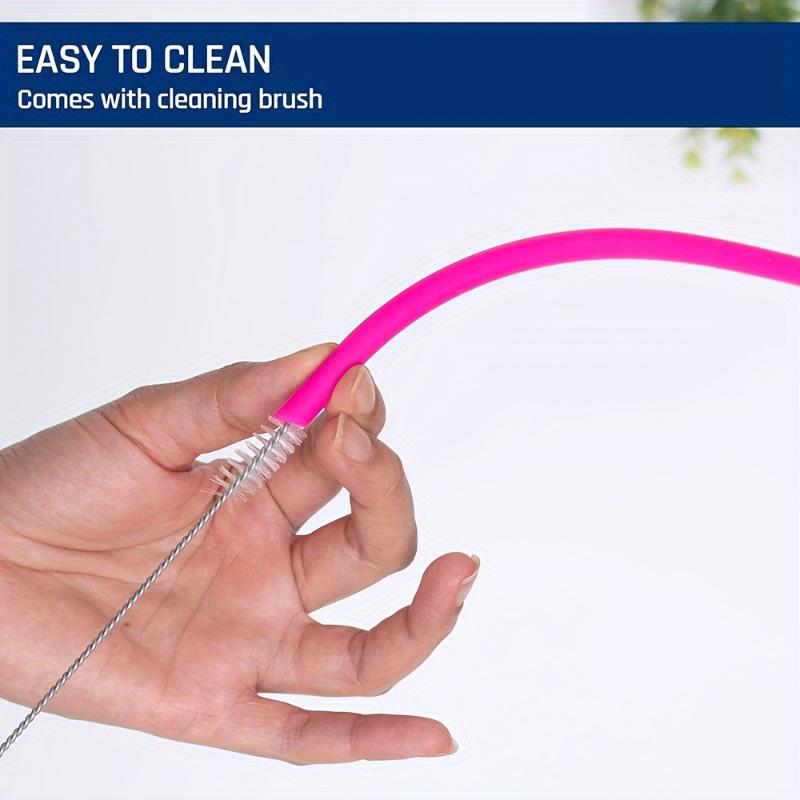6Pcs Reusable Silicone Straws Set With Cleaning Brushes, For Water, Milk, Juices, Smoothies,Straight/Bent Straws