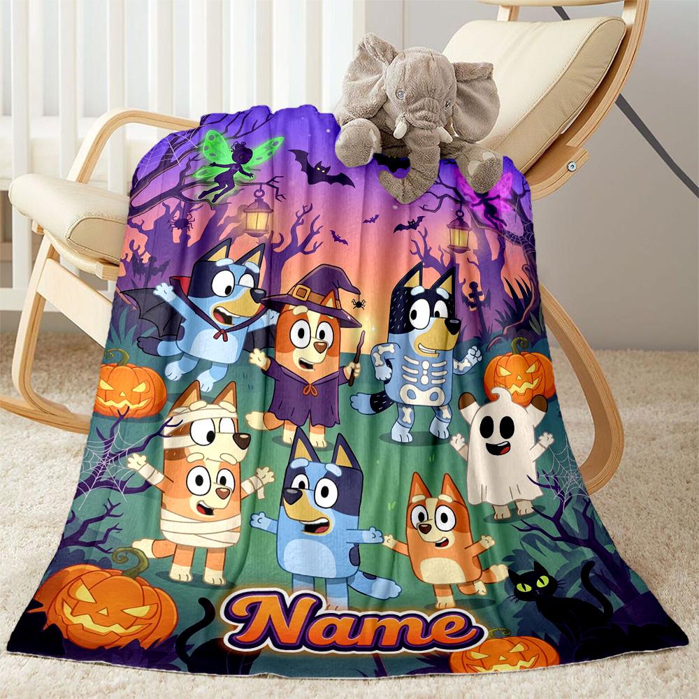 Halloween Bluey Family Personalized Text Blanket Gift Personalized Blanket Soft Warm Cozy for Livingroom Nap Couch Office Chair