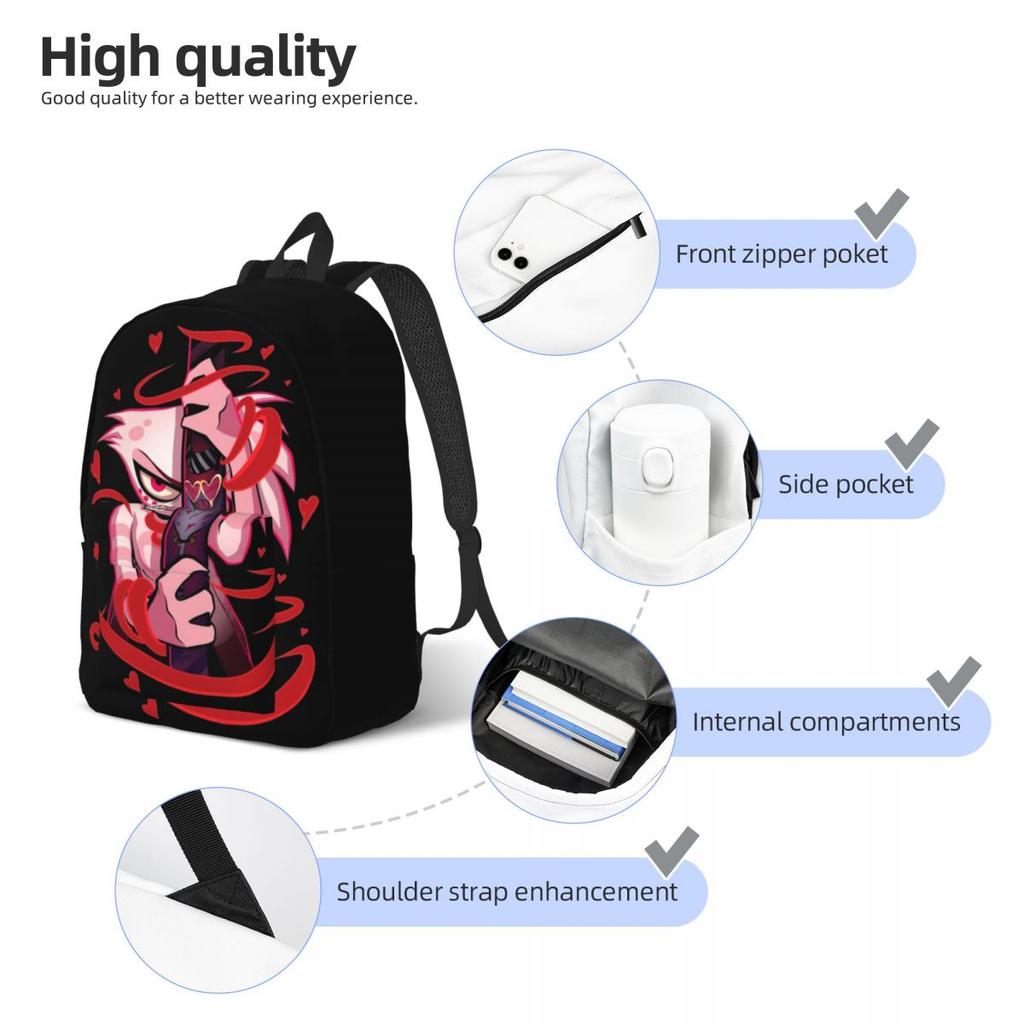 Angel Dust Hazbin Hotels Teenage Backpack Gift Student Business Black Comedy Daypack for Men Women Laptop Canvas Bags
