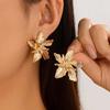 New Vintage Metal Gold Color Flower Big Earrings For Women Fashion Geometric Floral Drop Earrings Statement Zircon Party Gifts