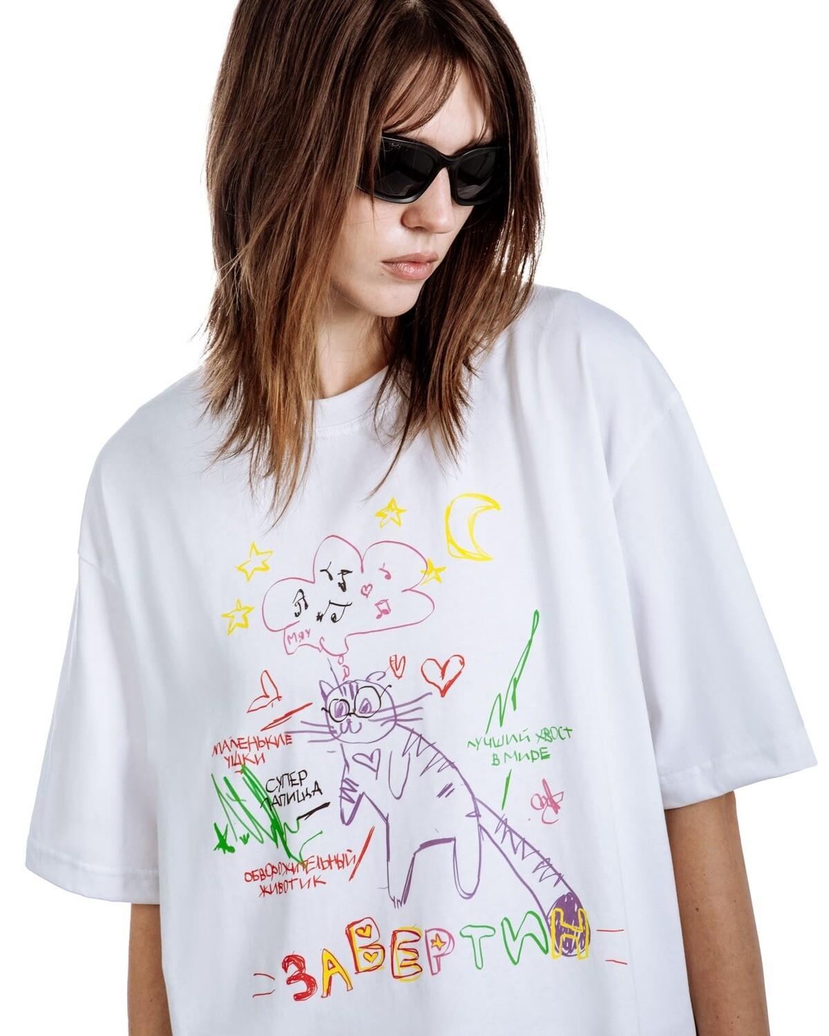 

Уличная одежда свободного покроя с принтом кота в корейском стиле Харадзюку, готика, хип-хоп, короткие рукава, модные футболки S