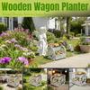 NestNature Wooden Wagon Planter Box Raised Garden Bed Decorative Garden Planters with Wheels for Indoor Outdoor Decor Plants in