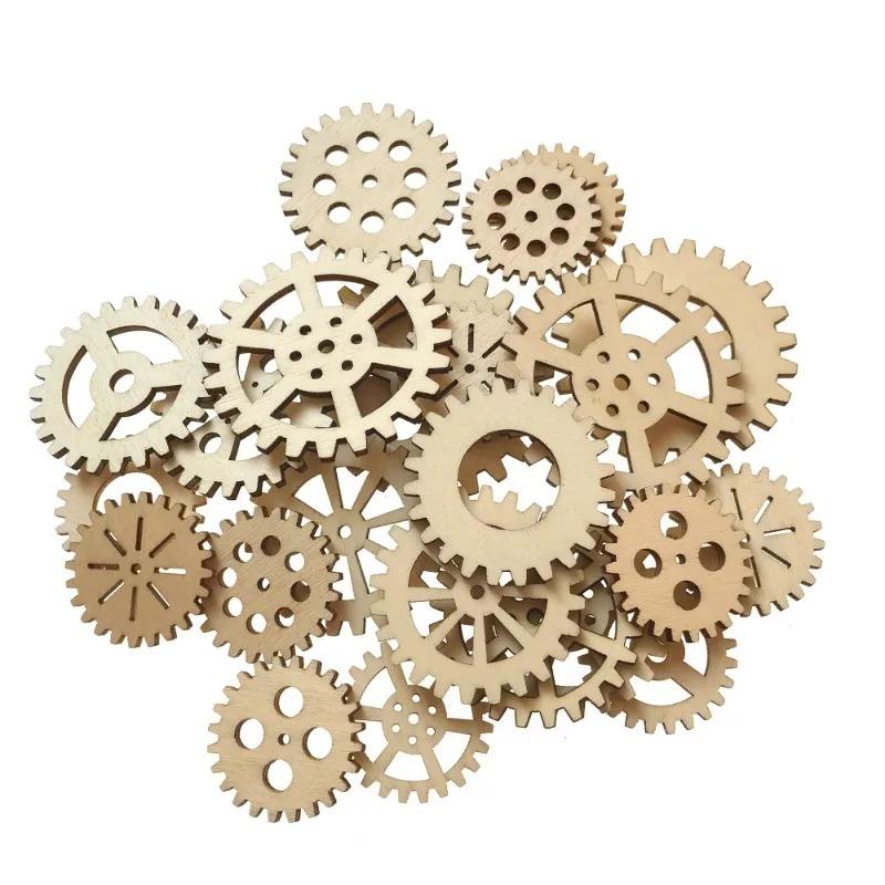 25 Stück Unbearbeitete Holzstücke Basteln DIY Malerei Dekorationen Mini Holz Zahnrad Puzzle Knöpfe