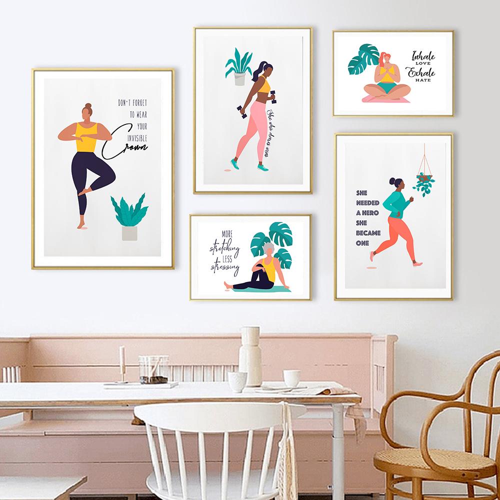 Modern Art Oil Painting Fitness Yoga Canvas Painting Print Women Posters and Prints Gym Room Empowerment Quote Wall Decoration