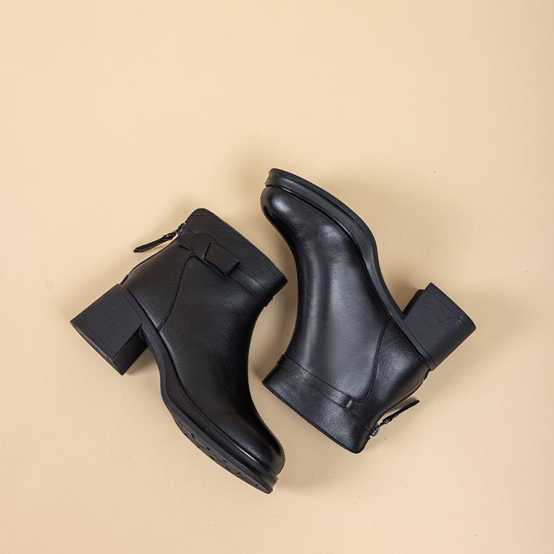 Leather thick heel Martin boots women's 2025 new thin boots British casual short boots high heel versatile thin boots