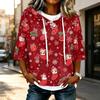 Women's Casual 3/4 Sleeve Hooded Christmas T-Shirt for Holiday Parties and Everyday Wear