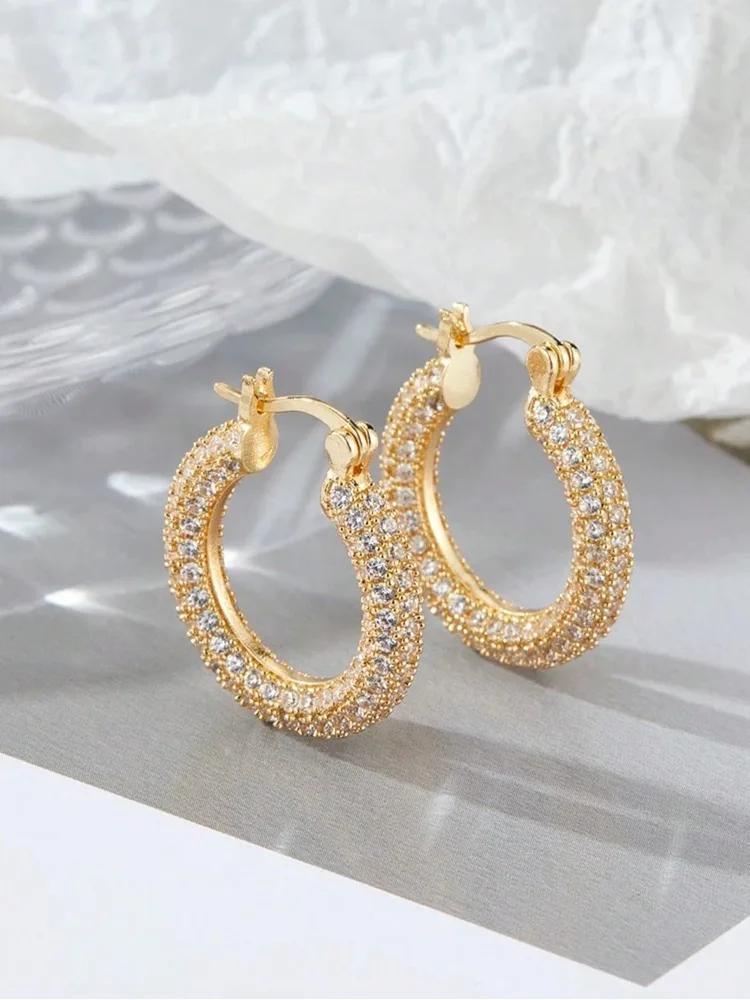 

Copper Classic Sparkling Circle Zircon Ring For Women Engagement Wedding Luxury Fashion High Quality Fine Jewelry золотистий