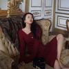 Autumn and Winter New New Robe Christmas Red Dress Women's Chic High-end Knitted Sweater