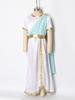 Kids Girls Ancient Greek Toga Costume Draped Shawl Satin Robe Short Sleeve Metallic Waist Embroidered Trim for Halloween Cosplay