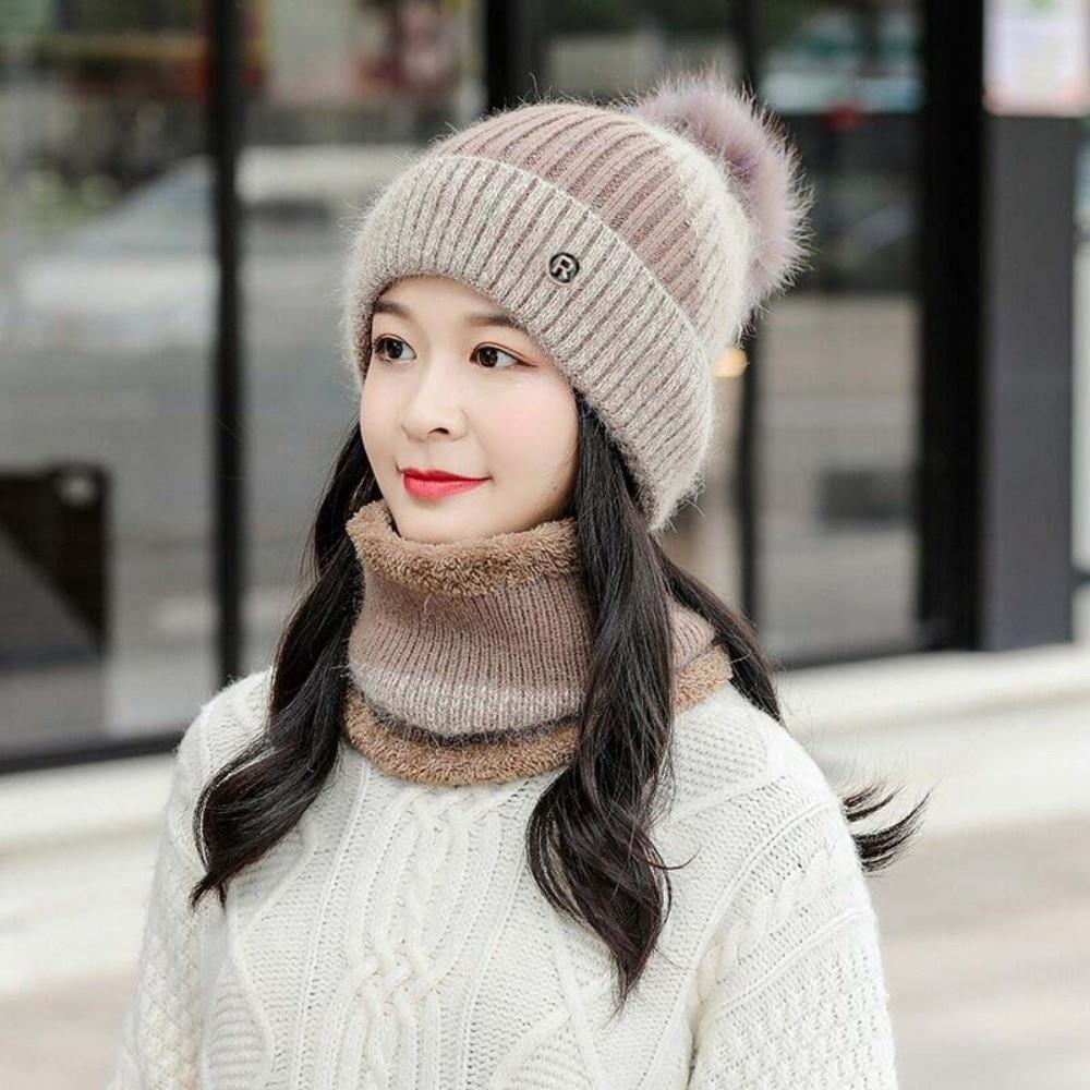 Plush Ball Winter Pullover Cap Elastic Compact Scarf Dome Hat Beanie Hat  Men