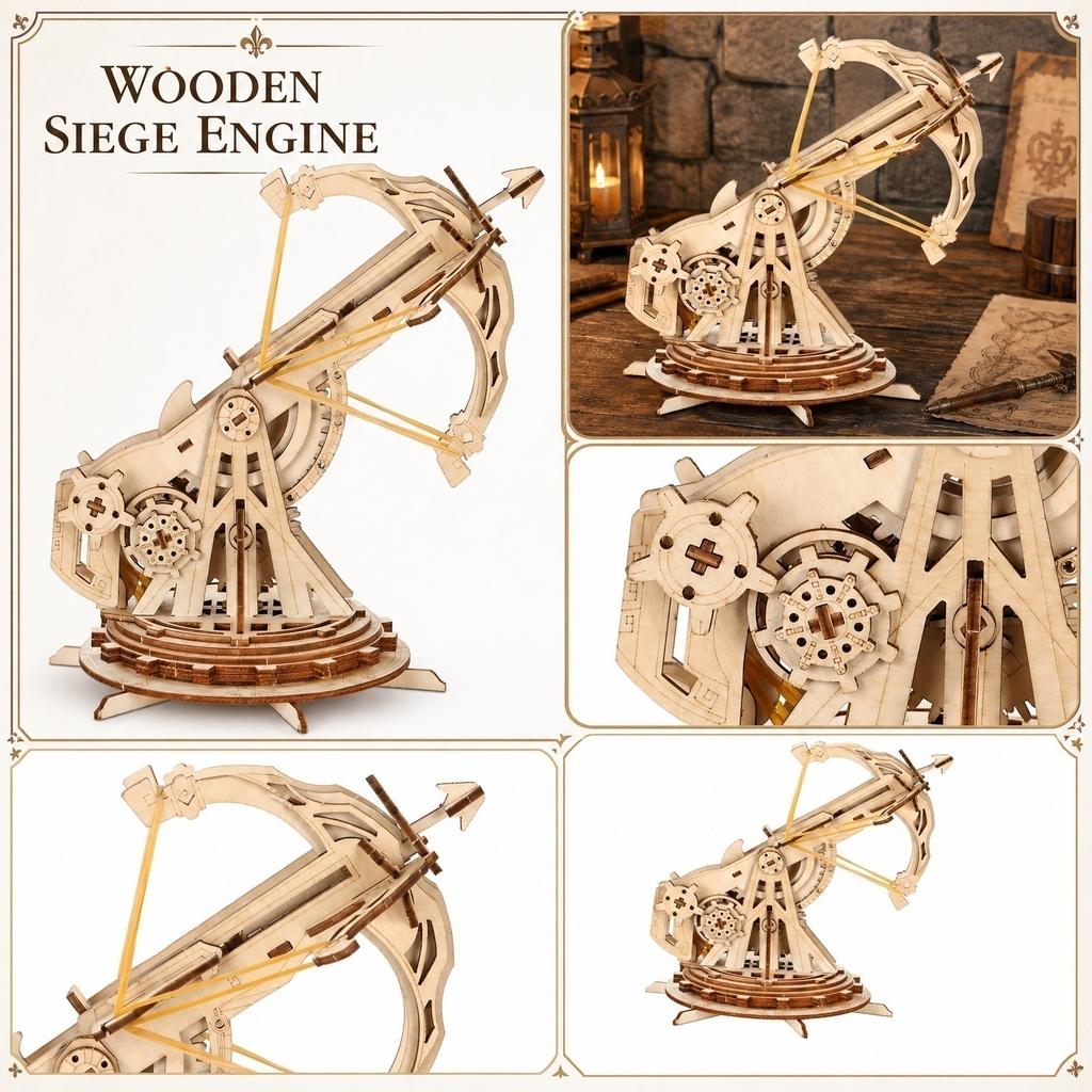 3D Wooden Mechanical Model Kit Ballista Catapult Assembly Toy Handcrafted Puzzle Educational STEM Construction Set for Adults and Teens