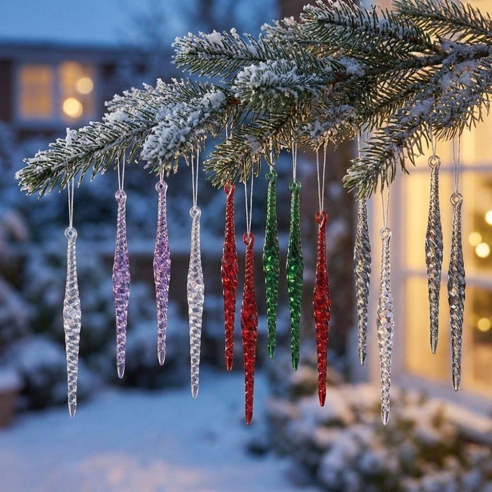 12Pcs Acrylic Clear Christmas Icicle Pendants Set Hanging Icicle Decorations Wedding Party