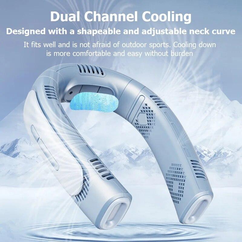 Ventilator portabil nou de răcire cu motor Penta-Core Ventilator pentru gât de vară 6000 mAh USB reîncărcabil 360° Ventil înconjurător, silențios, fără lame