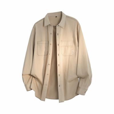 Spring And Autumn Men'S Solid Color Lapel Long Sleeve Shirt Men'S Loose Casual Shirt Jacket
