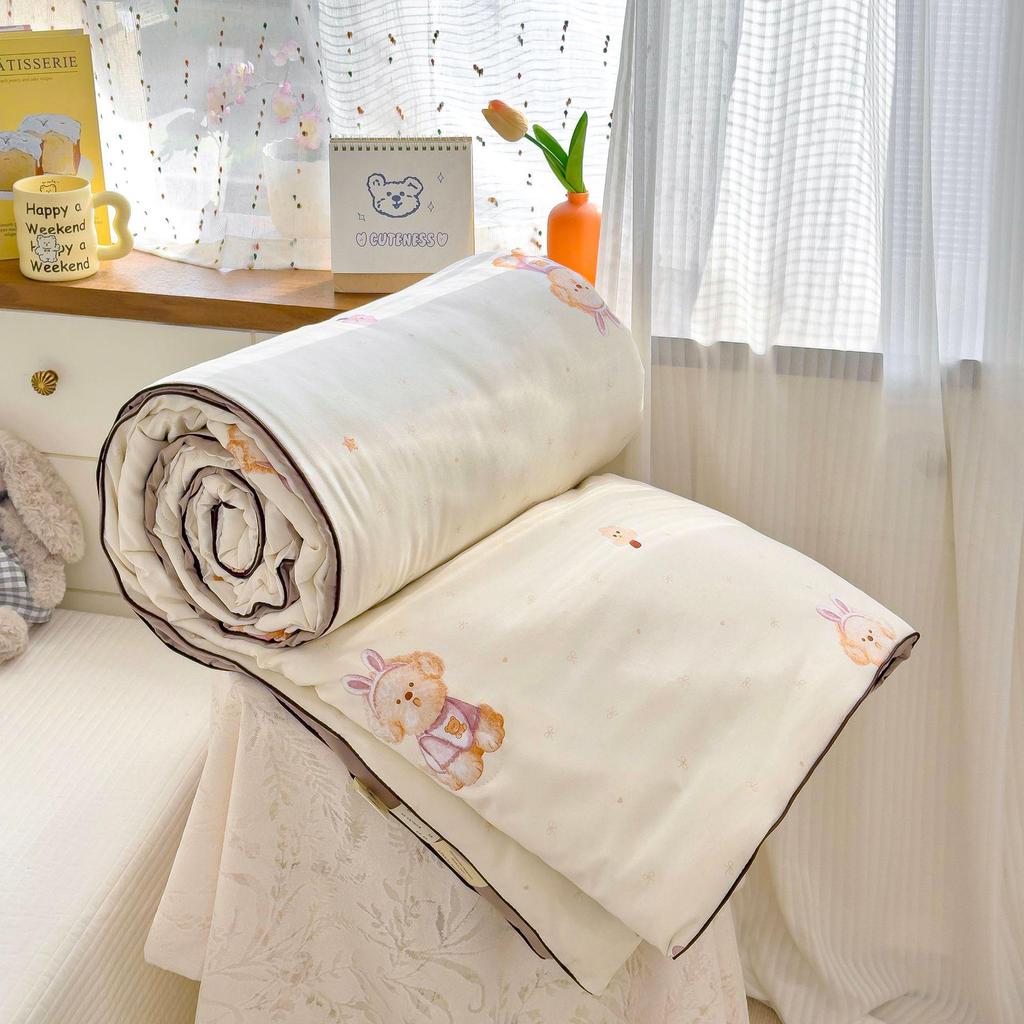 Dwuwarstwowa bawełniana letnia kołdra z włóknem sojowym – nadająca się do prania w pralce, chłodząca, z motywem kreskówkowym