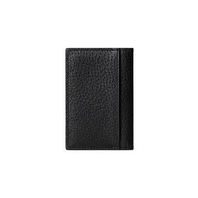 Gucci Marmont Distressed Gold Logo Bi-fold Cow Leather Card Holder Card Holder Men's Black
