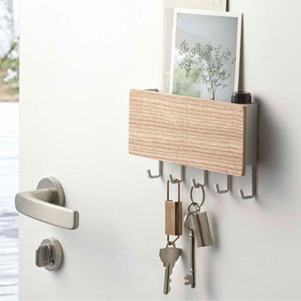 Hallway Wall Holder Wooden Punch Multifunctional Key Holder for Bag Hat Scarf