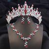 3 pcs Pink Bridal Jewelry Sets for Women Crown Flower Choker Necklace Earring Wedding Tiara Bride Costume Accessories