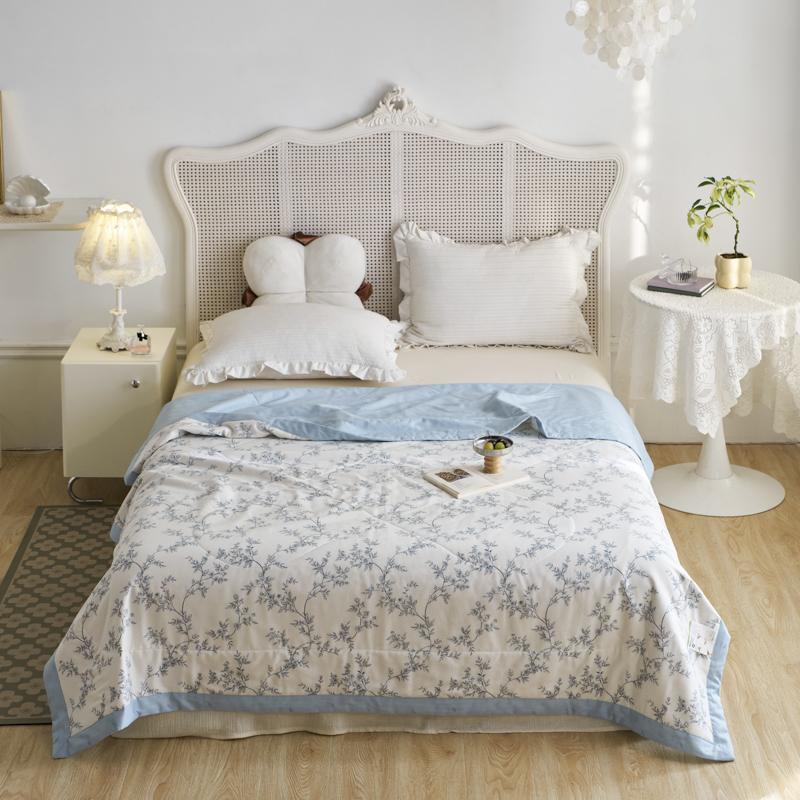 Fresh Floral Summer Quilt 100% Cotton Botanical Flower Pattern Soft Lightweight Quilted Quilt Home Travel Multifunction Blanket