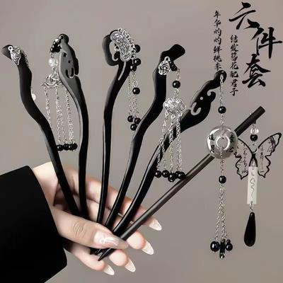 New Chinese Tassel Ebony Hairpin, High-end Niche Wooden Hairpin, National Style Headgear, Hairpin, Hanfu Accessories, Hairpin Women